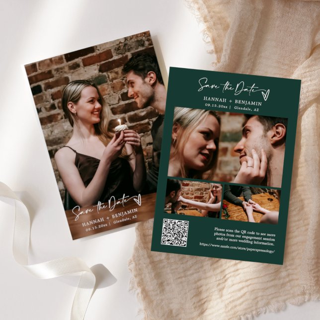 Simple Elegant Modern Emerald Green QR Code Photo Save The Date (Creator Uploaded)