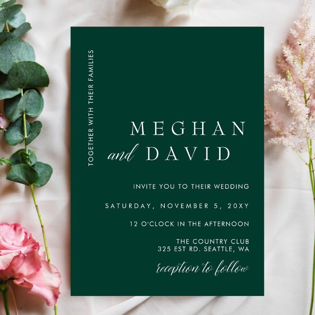 Simple Elegant Modern Emerald Green Wedding  Invitation (Creator Uploaded)