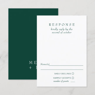 Simple Elegant Modern Emerald Green Wedding RSVP Card