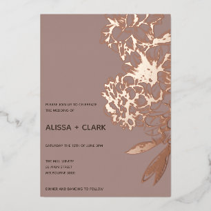 Simple Elegant Modern Floral Wedding  Foil Invitat