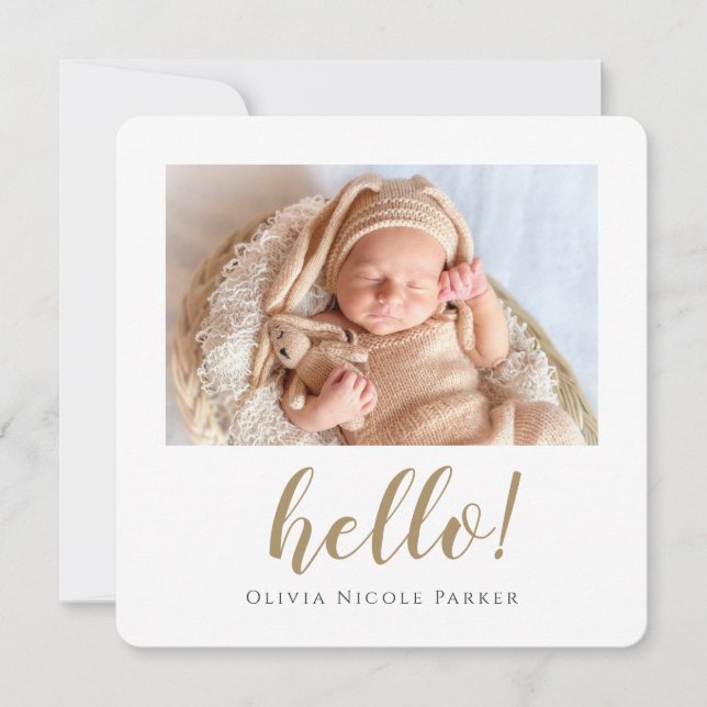 Simple Elegant Modern Gold Custom Girl Boy Birth Announcement (Front)