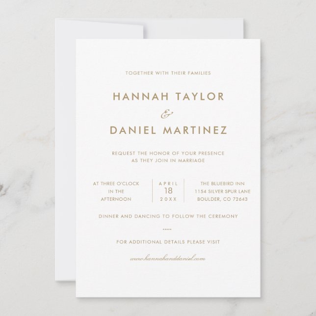 Simple Elegant Modern Gold Custom Wedding Invitation (Front)