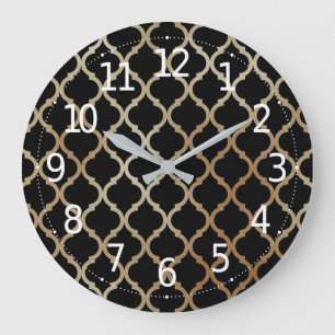 Simple Elegant Modern Gold Moroccan Pattern   Large Clock
