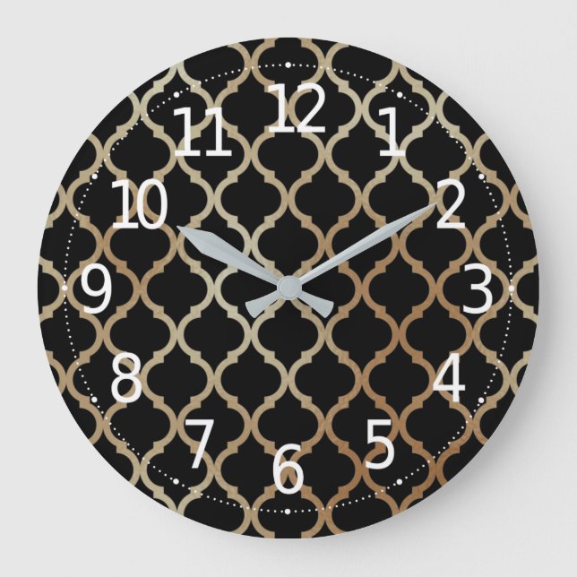 Simple Elegant Modern Gold Moroccan Pattern | Large Clock (Front)