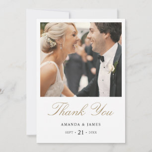 Simple Elegant Modern Gold Photo Wedding Thank You Card