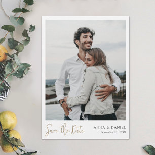 Simple Elegant Modern Gold Save the Date Photo Invitation