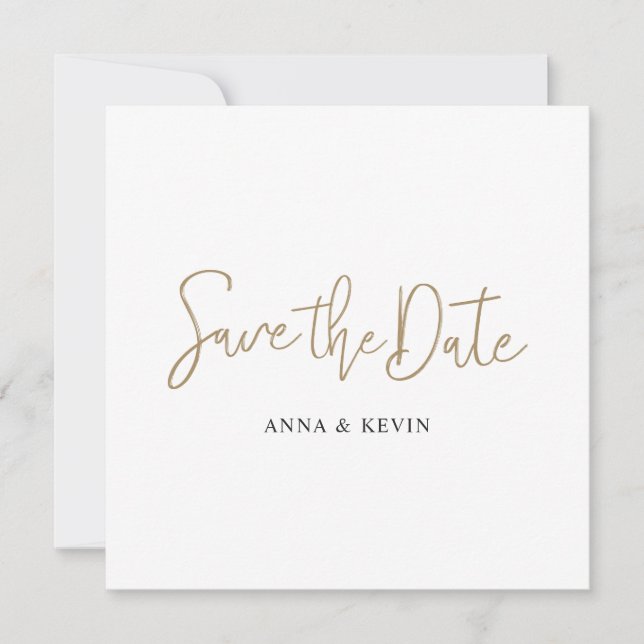 Simple Elegant Modern Gold Script Custom Wedding Save The Date (Front)