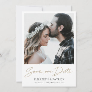 Simple Elegant Modern Gold Script Photo Save The Date