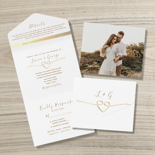 Simple Elegant Modern Gold Script Wedding All In One Invitation (Creator Uploaded)