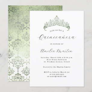 Simple Elegant Modern Green Tiara Quinceanera  Invitation