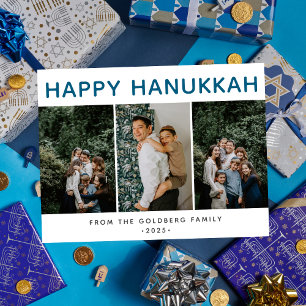Simple Elegant Modern Hanukkah family 3 photo  Holiday Postcard