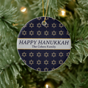 Simple Elegant Modern Hanukkah family Photo Ceramic Tree Decoration