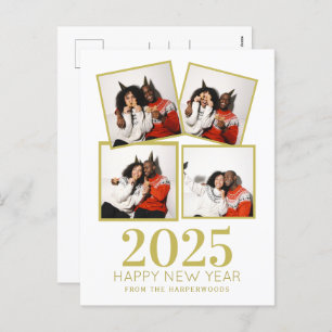 Simple Elegant Modern Happy New Year 3 photo Holiday Postcard