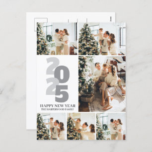 Simple Elegant Modern Happy New Year 6 Photo Holiday Postcard