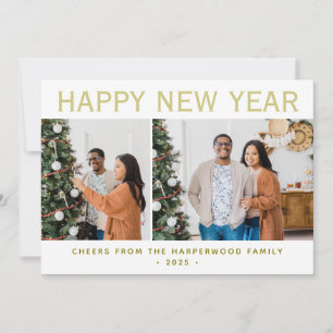 Simple Elegant Modern Happy New Year Five Photo Holiday Card