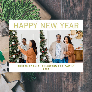 Simple Elegant Modern Happy New Year Five Photo Holiday Card