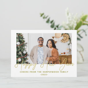 Simple Elegant Modern Happy New Year Four Photo Holiday Card