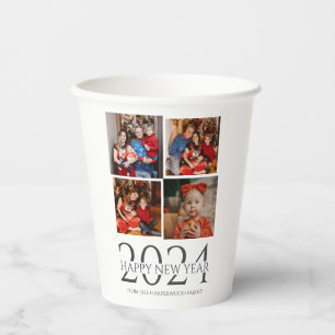 Simple Elegant Modern Happy New Year Four Photo Paper Cups