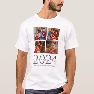 Simple Elegant Modern Happy New Year Four Photo T-Shirt