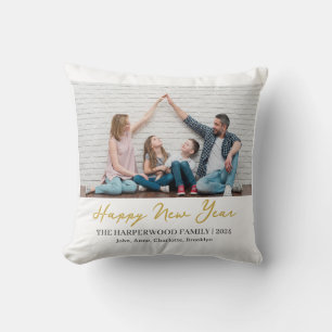 Simple Elegant Modern Happy New Year One Photo Cushion