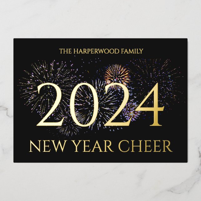 Simple Elegant Modern Happy New Year One Photo Foil Holiday Card (Front)