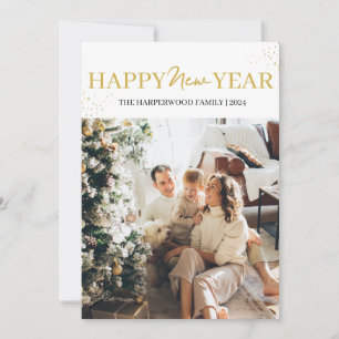 Simple Elegant Modern Happy New Year One Photo Holiday Card