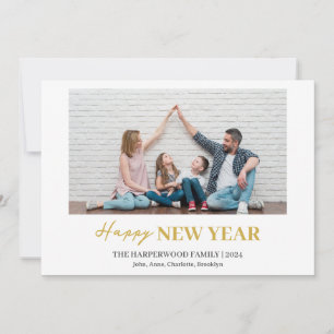 Simple Elegant Modern Happy New Year One Photo Holiday Card