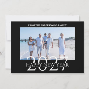 Simple Elegant Modern Happy New Year One Photo Holiday Card