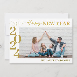 Simple Elegant Modern Happy New Year One Photo Holiday Card