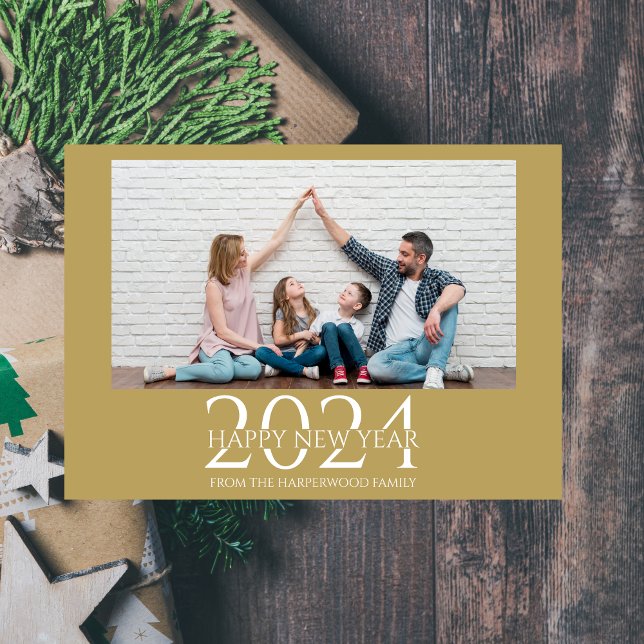 Simple Elegant Modern Happy New Year One Photo Holiday Card (Creator Uploaded)