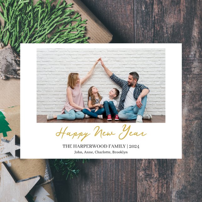 Simple Elegant Modern Happy New Year One Photo Holiday Card (Creator Uploaded)