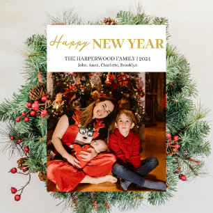 Simple Elegant Modern Happy New Year One Photo Holiday Card