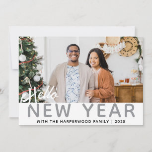 Simple Elegant Modern Happy New Year One Photo Holiday Card