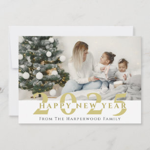Simple Elegant Modern Happy New Year One Photo Holiday Card