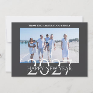 Simple Elegant Modern Happy New Year One Photo Holiday Card