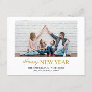 Simple Elegant Modern Happy New Year One Photo Holiday Postcard