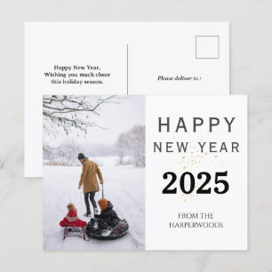 Simple Elegant Modern Happy New Year one photo Holiday Postcard