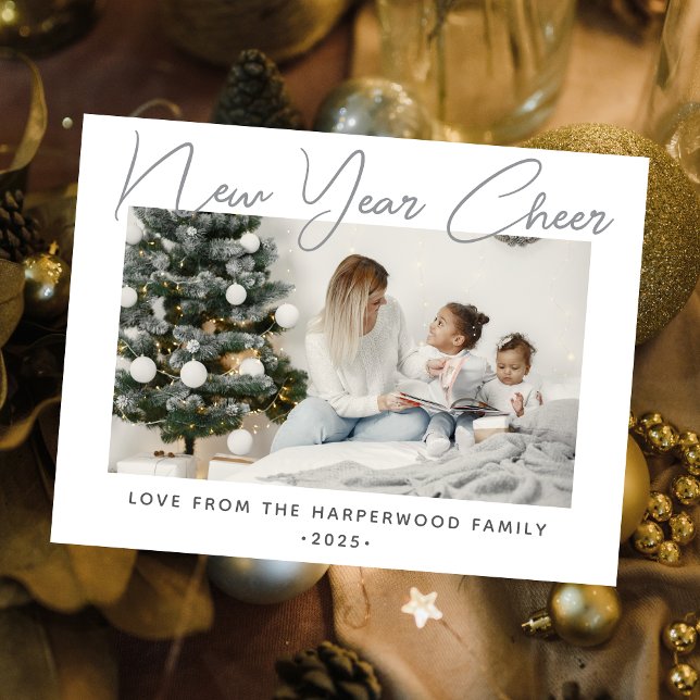 Simple Elegant Modern Happy New Year One Photo Holiday Postcard (Creator Uploaded)