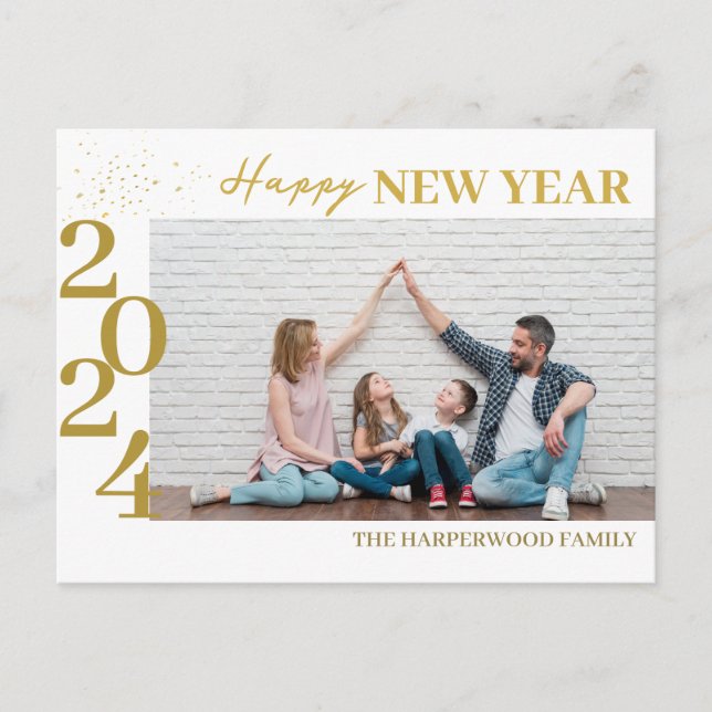 Simple Elegant Modern Happy New Year One Photo Holiday Postcard (Front)