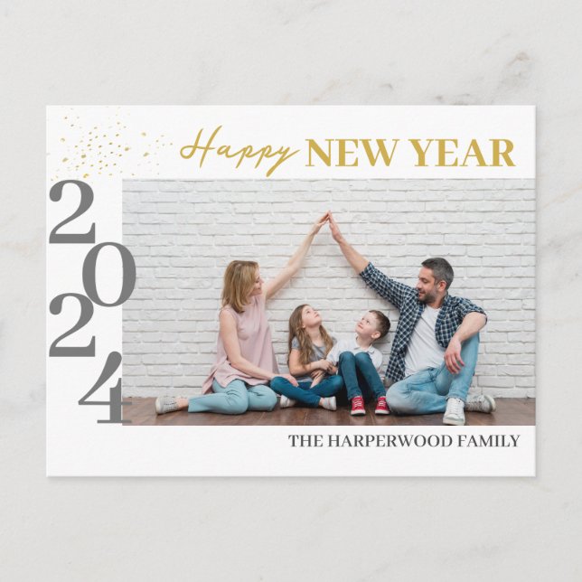 Simple Elegant Modern Happy New Year One Photo Holiday Postcard (Front)