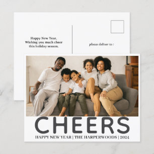 Simple Elegant Modern Happy New Year One Photo Holiday Postcard