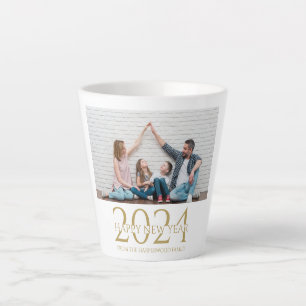 Simple Elegant Modern Happy New Year One Photo Latte Mug