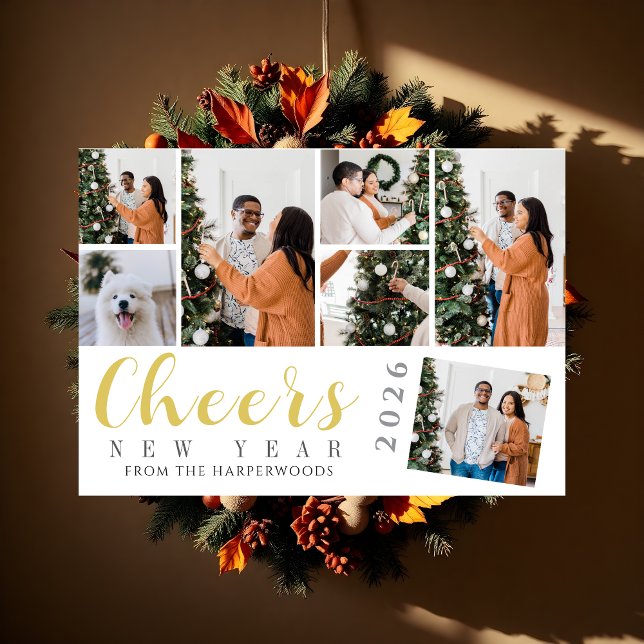 Simple Elegant Modern Happy New Year Photo Collage Holiday Card (Creator Uploaded)