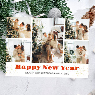 Simple Elegant Modern Happy New Year Photo Collage Holiday Card