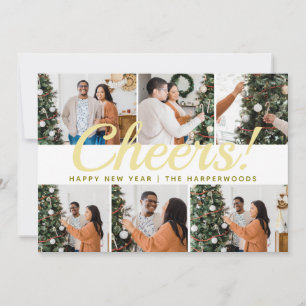 Simple Elegant Modern Happy New Year Six Photo Holiday Card