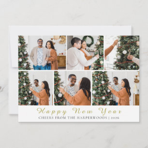 Simple Elegant Modern Happy New Year Six Photo Holiday Card