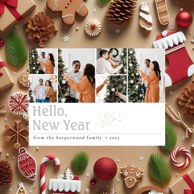 Simple Elegant Modern Happy New Year Six Photo Holiday Card (Creator Uploaded)