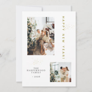 Simple Elegant Modern Happy New Year Three Photo Holiday Card