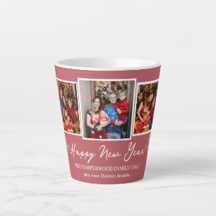 Simple Elegant Modern Happy New Year Three Photo Latte Mug