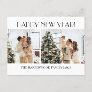 Simple Elegant Modern Happy New Year Two Photo Holiday Postcard